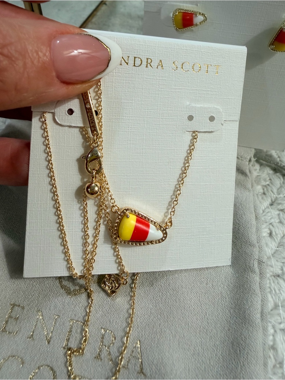 NEW ✨ Kendra Scott Candy Corn Magnesite Gold Pendant & Earring Set & KS Dust Bag - Picture 2 of 7
